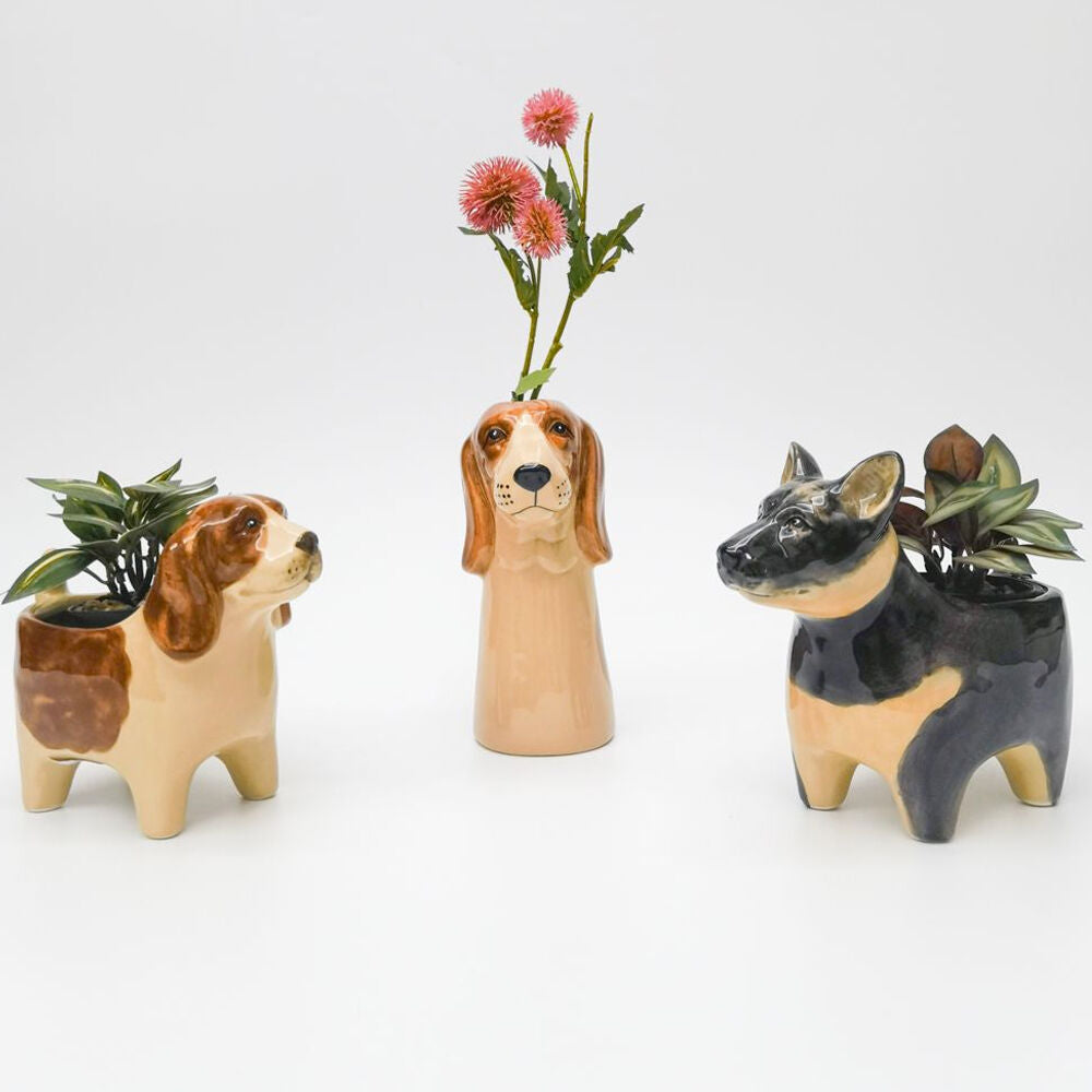 Urban Georgie Dog Vase Ceramic Tabletop Home Display Decor 19x10cm Brown/White — image 3