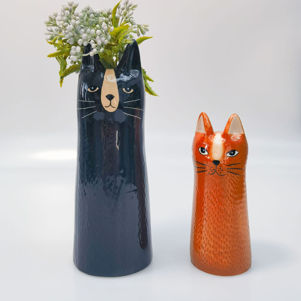Urban 23x9cm Black Ceramic Bailey Cat Home Decor Flower Vase — image 2