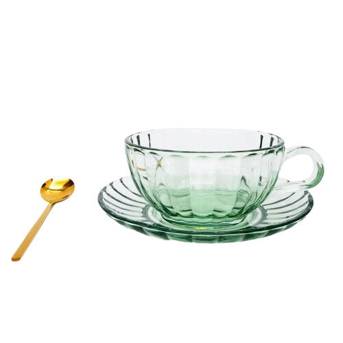 Urban Maisy Glass Tea Cup/Saucer & Spoon Coffee Cup Set Drinkware Green 14cm