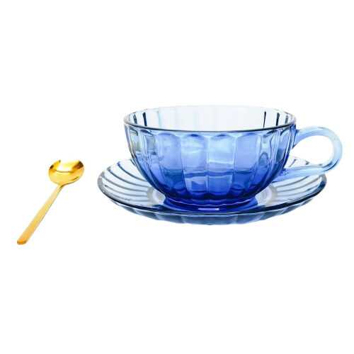 Urban Maisy Glass Tea Cup/Saucer & Spoon Coffee Cup Set Drinkware Blue 14cm