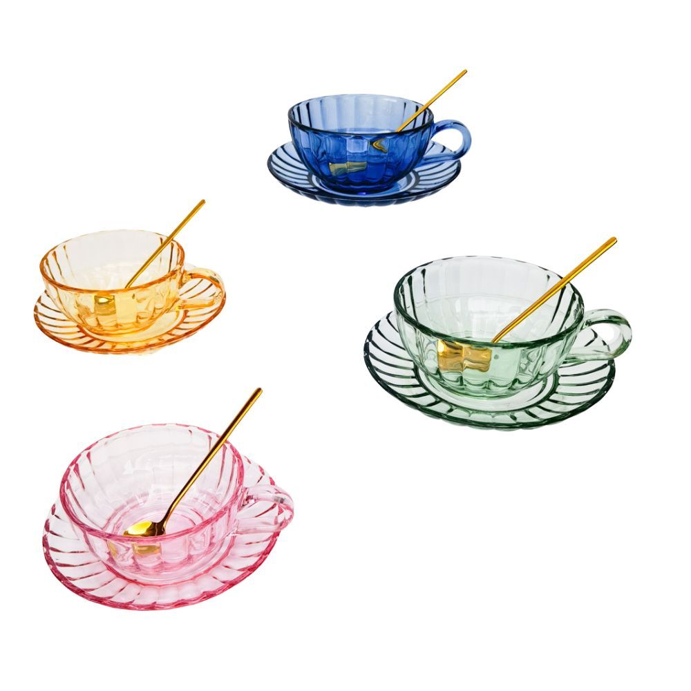 Urban Maisy Glass Tea Cup/Saucer & Spoon Coffee Cup Set Drinkware Blue 14cm — image 3