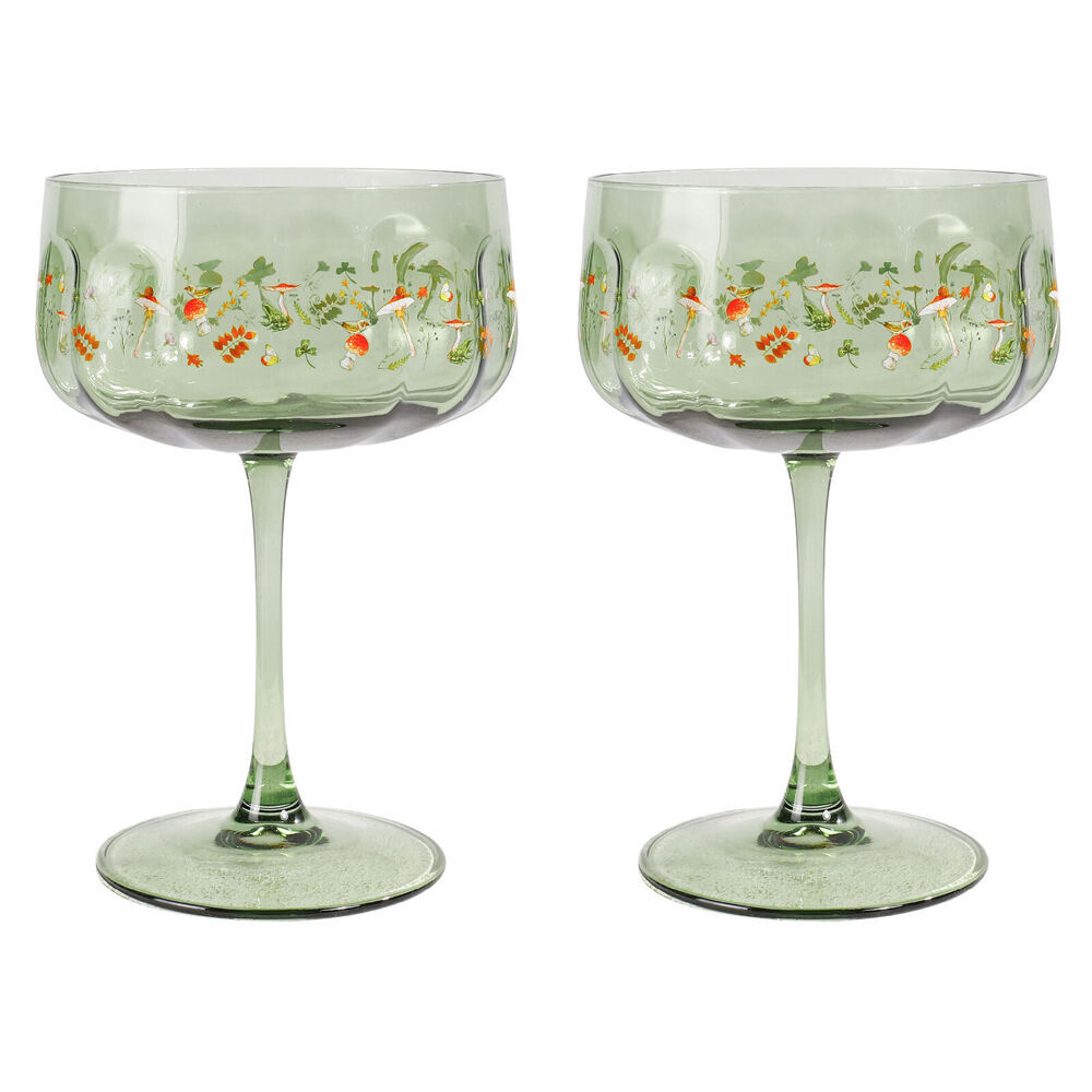 Urban 2pc Urban Enchanted Garden Floral Coupe Champagne Drinking Glasses 16cm Green (2 Pack) — image 2