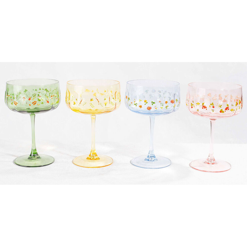 Urban 16cm Blue Botanicals Floral Coupe Champagne Drinking Glasses Set — image 2