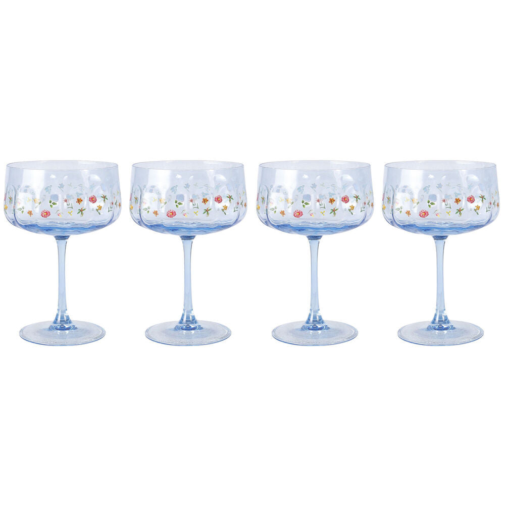 Urban Botanicals Floral Coupe Champagne Drinking Glasses Set 16cm Blue (2 Pack)