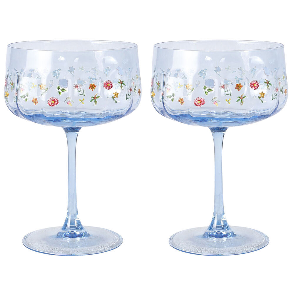 Urban Botanicals Floral Coupe Champagne Drinking Glasses Set 16cm Blue (2 Pack) — image 2