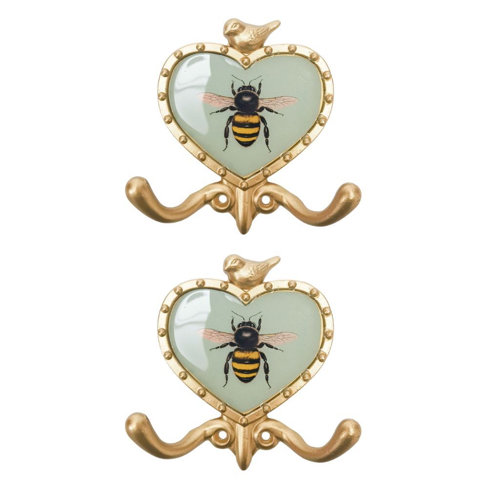 Urban Bee Wall Metal Hook Home Decorative Key/Coat Hanger Sage/Gold 12cm (2 Pack)