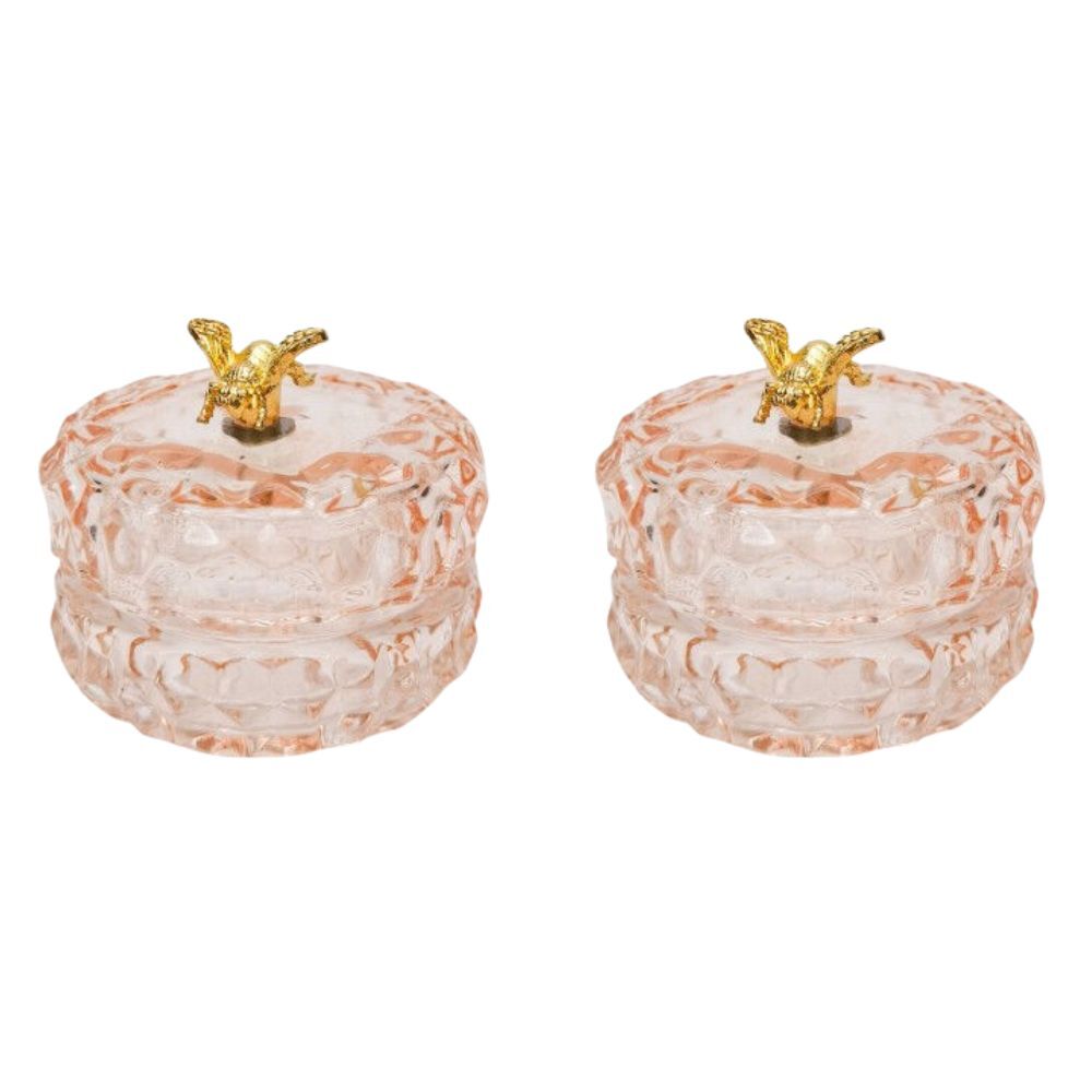 Urban Gold Bee Glass Round Trinket Box Tabletop Display Home Decor Pink 7cm (2 Pack)
