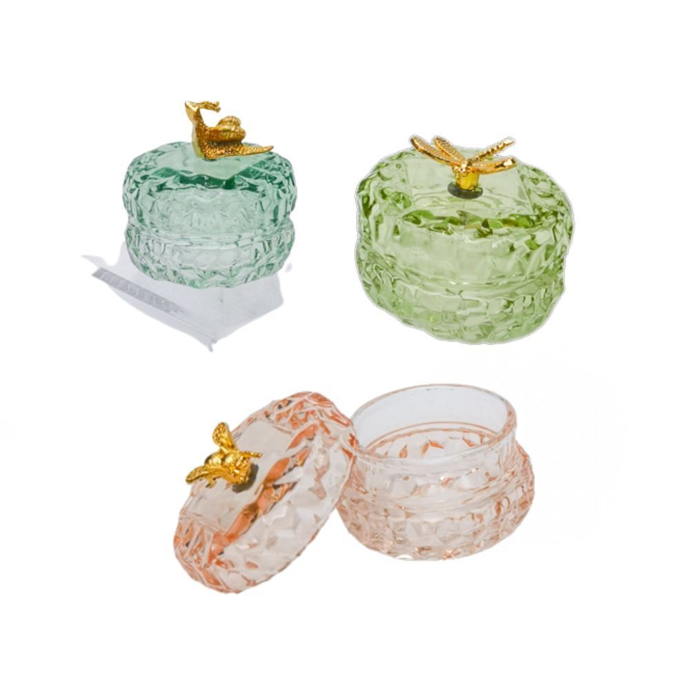 Urban Gold Bee Glass Round Trinket Box Tabletop Display Home Decor Pink 7cm (2 Pack) — image 2
