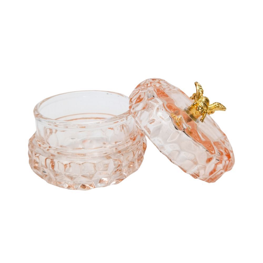 Urban Gold Bee Glass Round Trinket Box Tabletop Display Home Decor Pink 7cm (2 Pack) — image 3