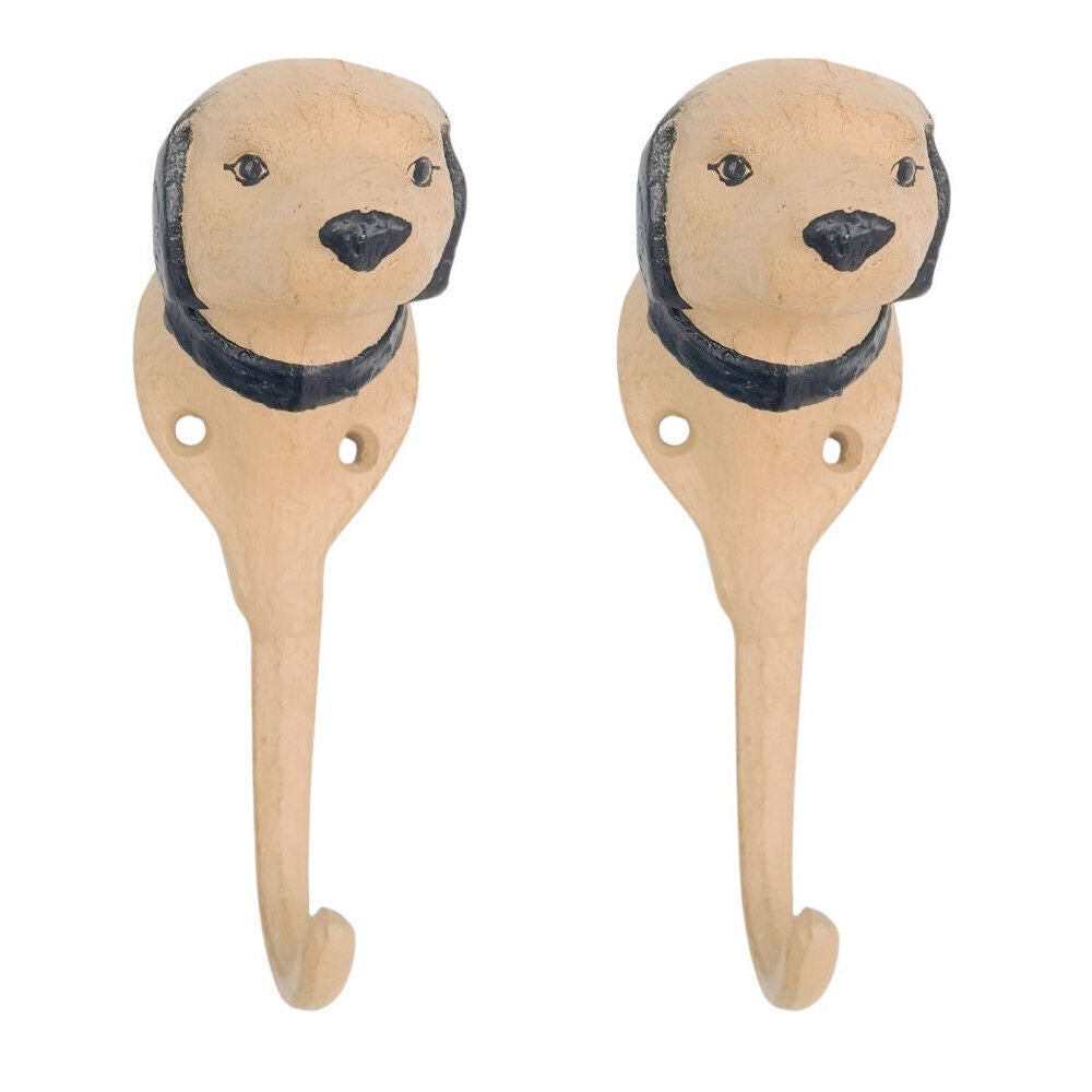 Urban Metal Dog Decorative Hanging Wall Hook 14x8cm Beige/Brown (2 Pack)