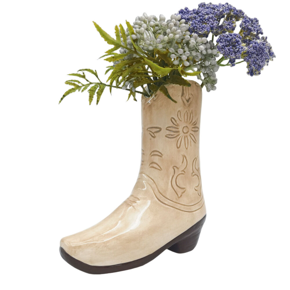 Urban 19x17cm Tan Ceramic Cowboy Boots Home Decor Flower Vase — image 3