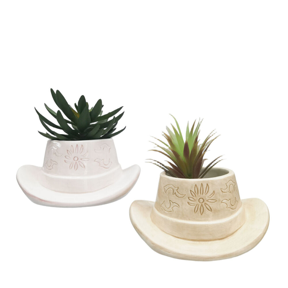 Urban 20x9cm Tan Ceramic Cowboy Hat Outdoor Garden Planter Pot — image 2
