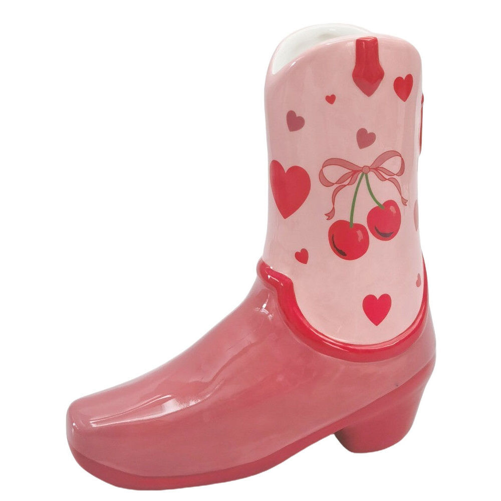 Urban Ceramic Cowboy Boots Cherry Home Decor Flower Vase 19x17cm Pink (2 Pack) — image 2