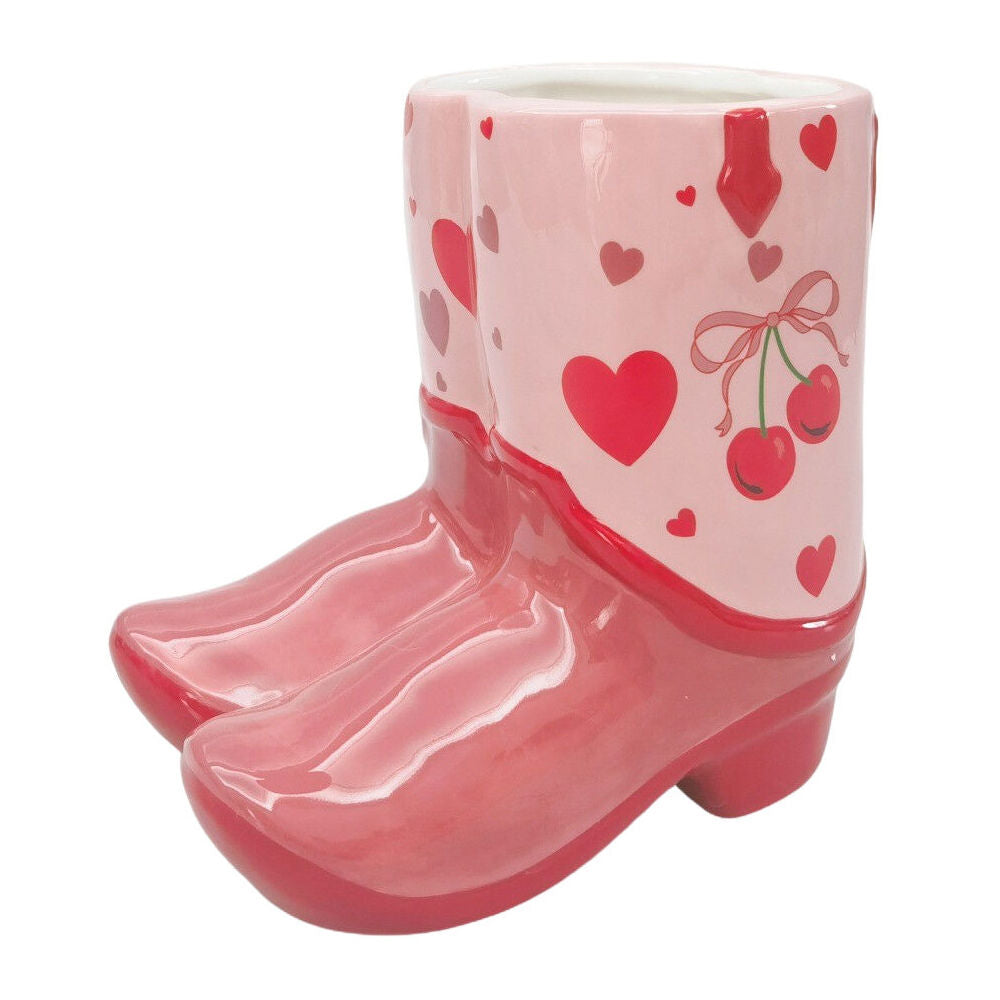 Urban 16x17cm Pink Ceramic Cowboy Boots Cherry Outdoor Planter Pot