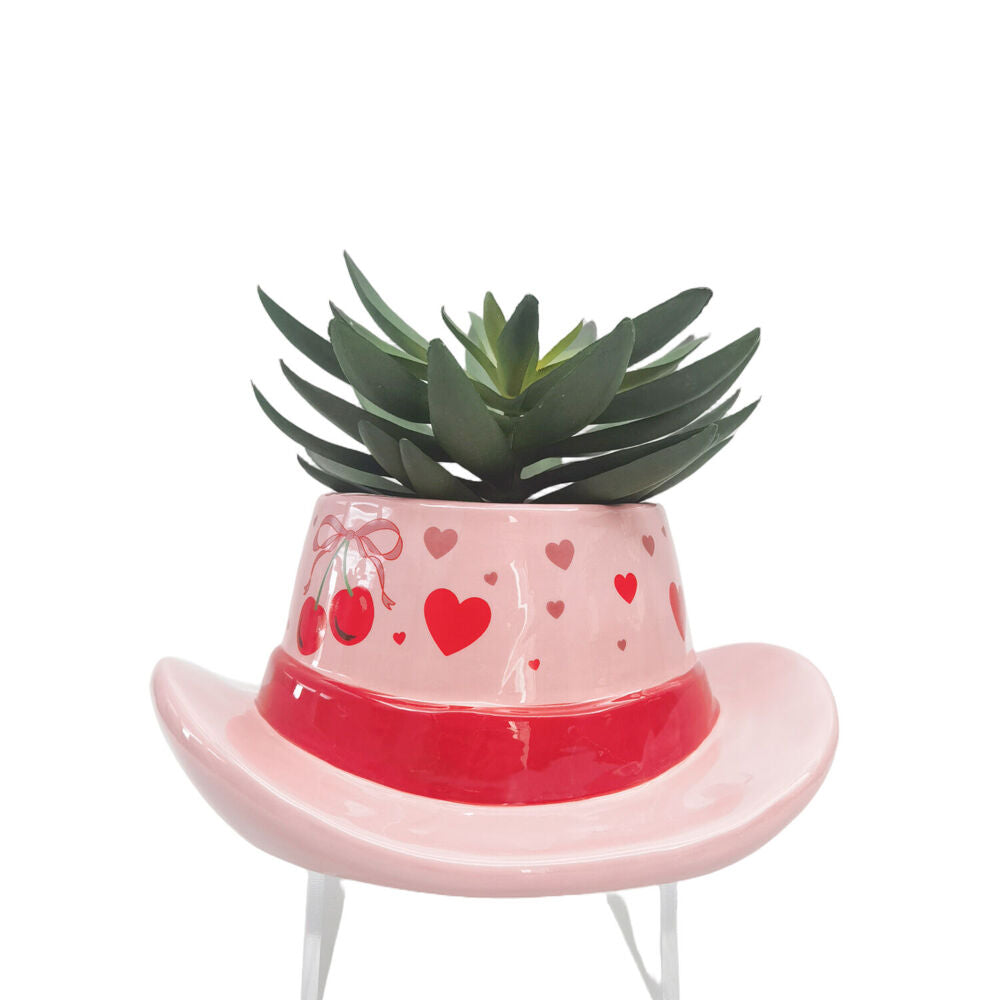 Urban 20x9cm Pink Ceramic Cowboy Hat Cherry Outdoor Planter Pot — image 2