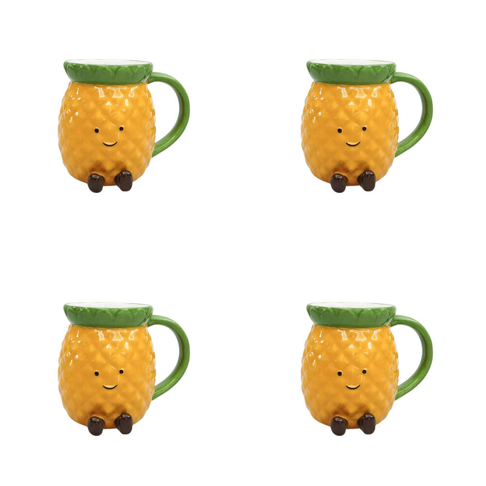Urban Ceramic Penny Pineapple Friends 3D Coffee Drinking Mug 10cm Yellow (4 Pack)