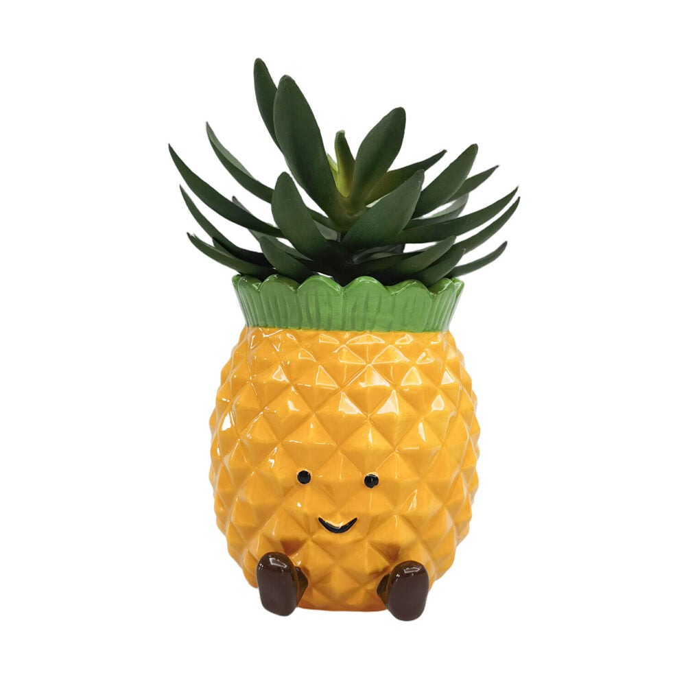 Urban 14x12cm Yellow Ceramic Penny Pineapple Friends Vessel Decorative Vase — image 3