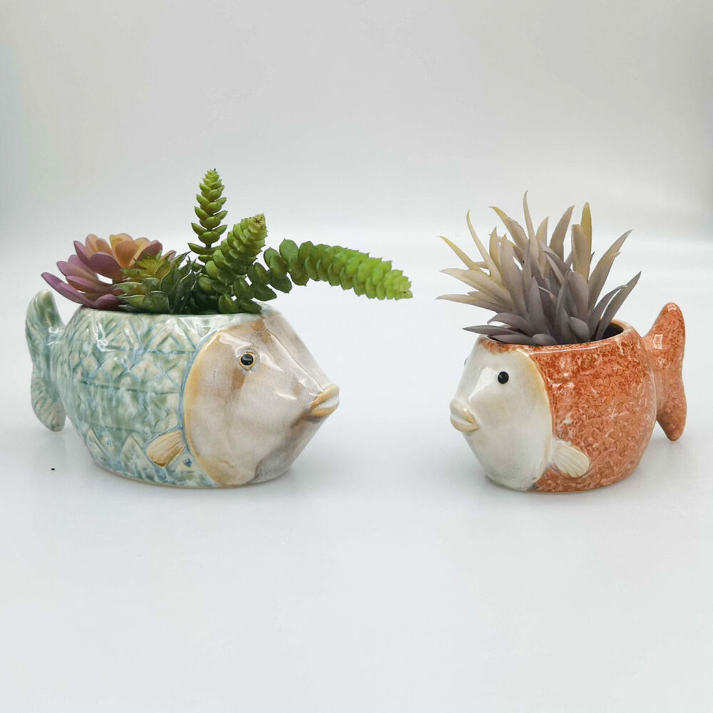 Urban 7x13cm Orange Ceramic Reef Fish Outdoor Garden Planter Pot — image 2