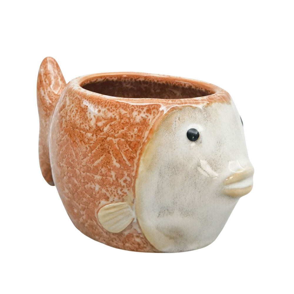 Urban 7x13cm Orange Ceramic Reef Fish Outdoor Garden Planter Pot
