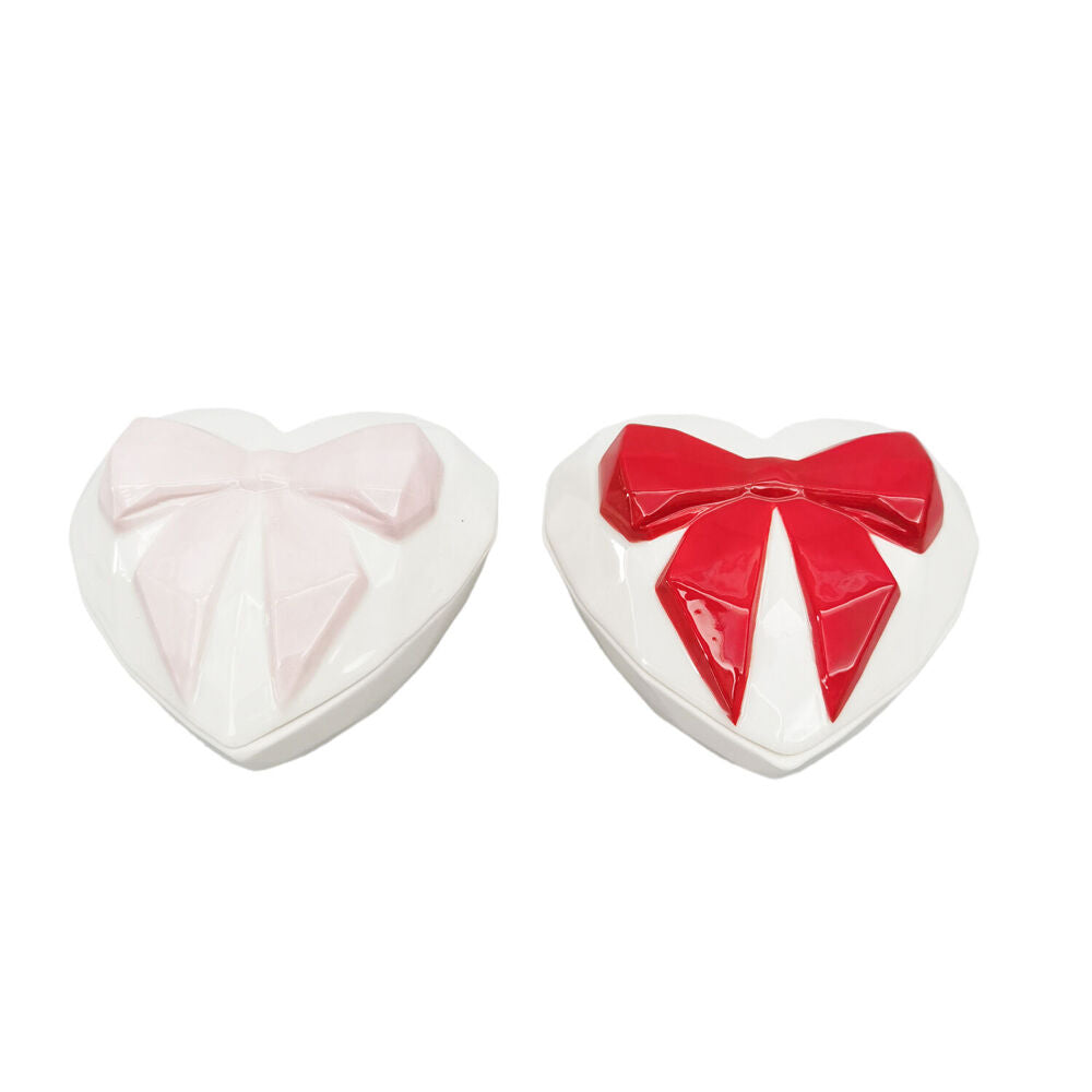 Urban 9cm Pink/White Ceramic Heart w/ Bow Trinket Storage Box — image 2