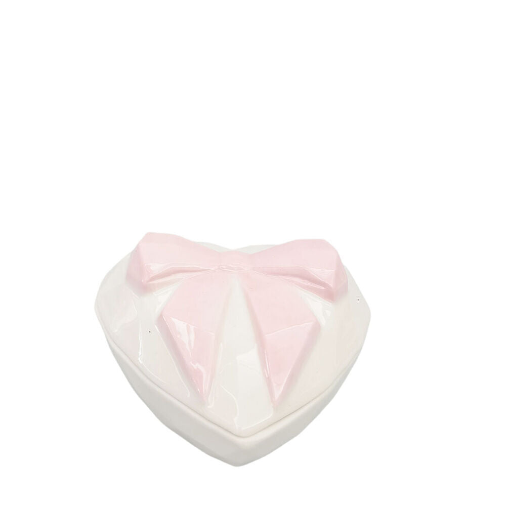 Urban Ceramic Heart w/ Bow Trinket Storage Box 9cm Pink/White (2 Pack) — image 4