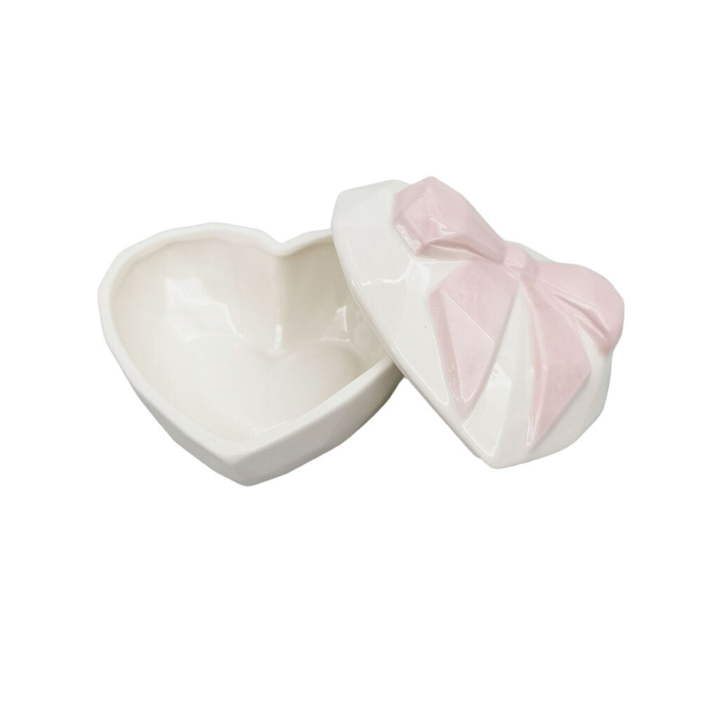 Urban Ceramic Heart w/ Bow Trinket Storage Box 9cm Pink/White (2 Pack) — image 5