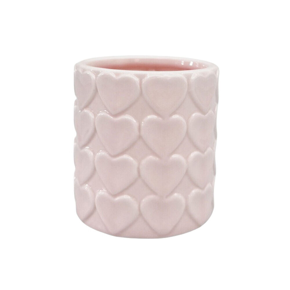 Urban 13x9cm Pink Ceramic Embossed Heart Outdoor Garden Planter Pot