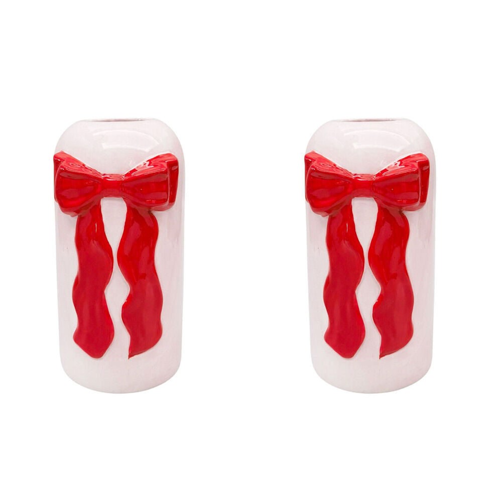 Urban Ceramic Tall Bow Home Decor Flower Vase 22x12cm Red/Pink (2 Pack)