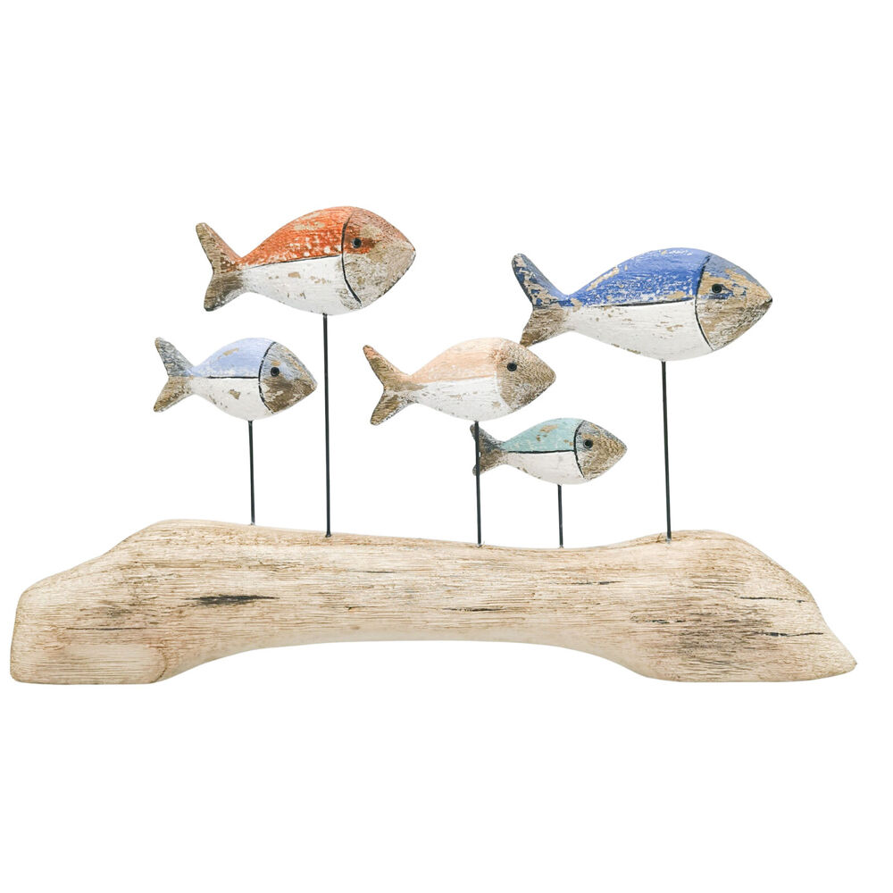 Urban 22x40cm Natural Wooden Drift School of Fish Table Colourful Ornament