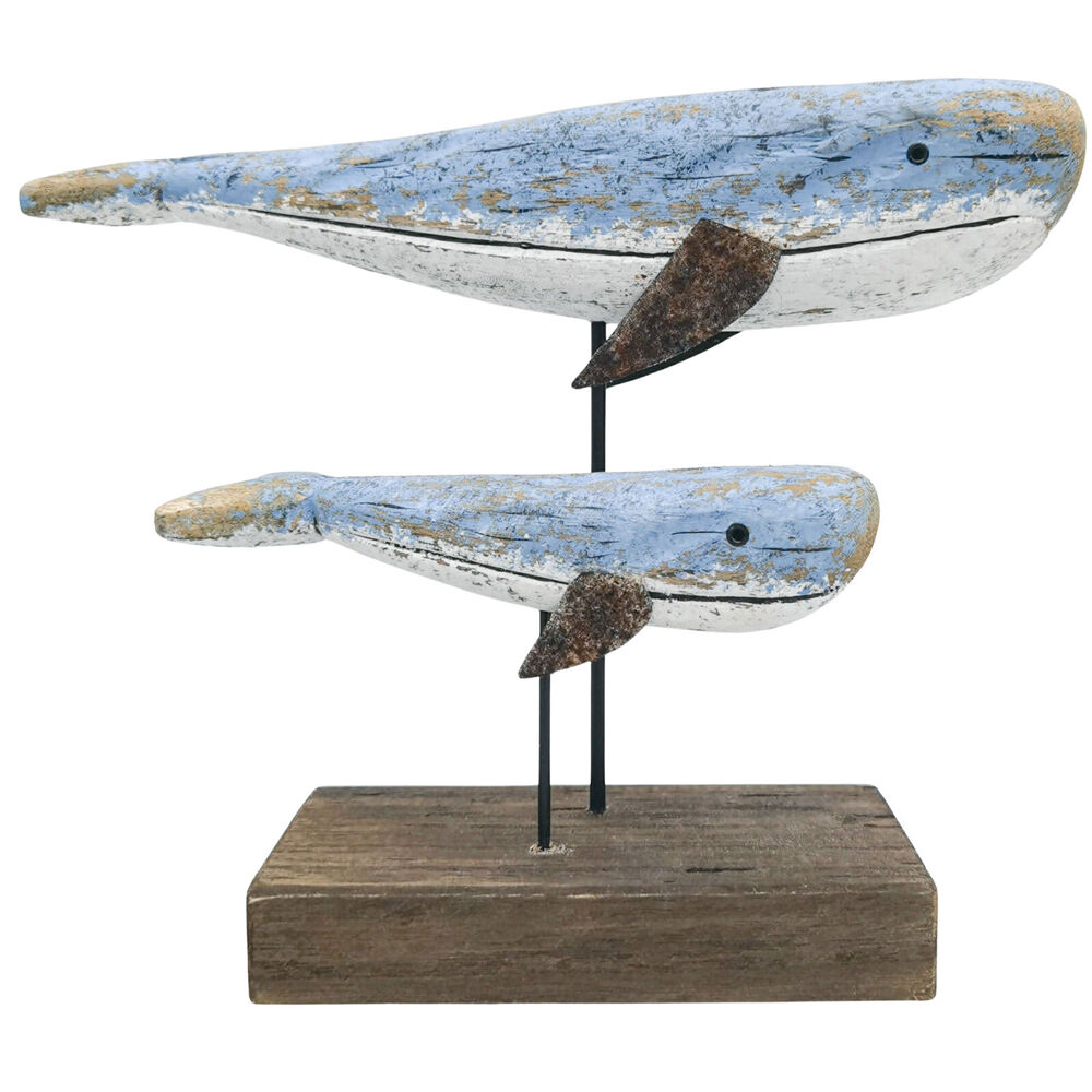 Urban 24x29cm Blue Wooden Drift Pair of Whales Table Ornament
