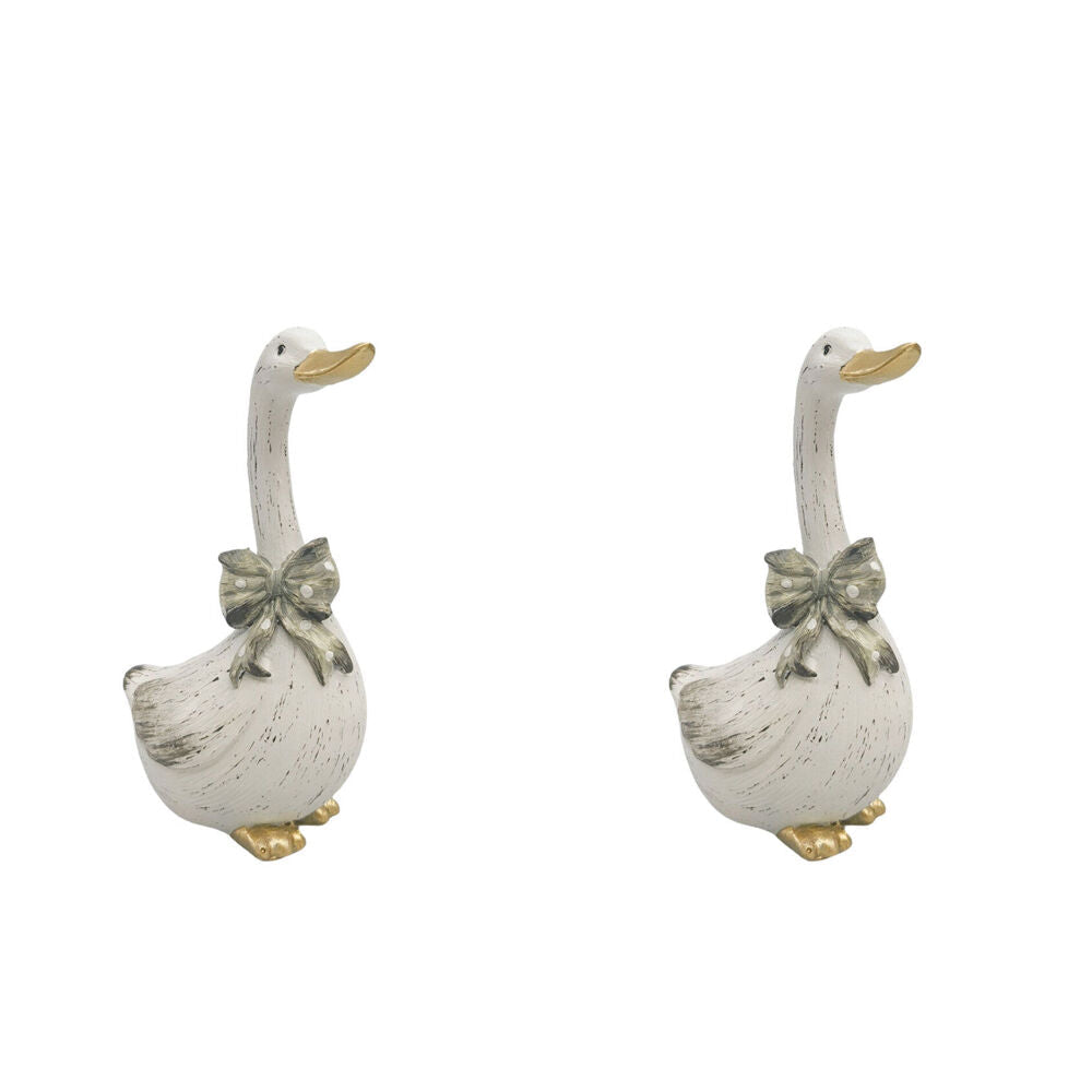 Urban Goose w/ Bow Resin Decorative Ornament Small 15x10cm White (2 Pack)