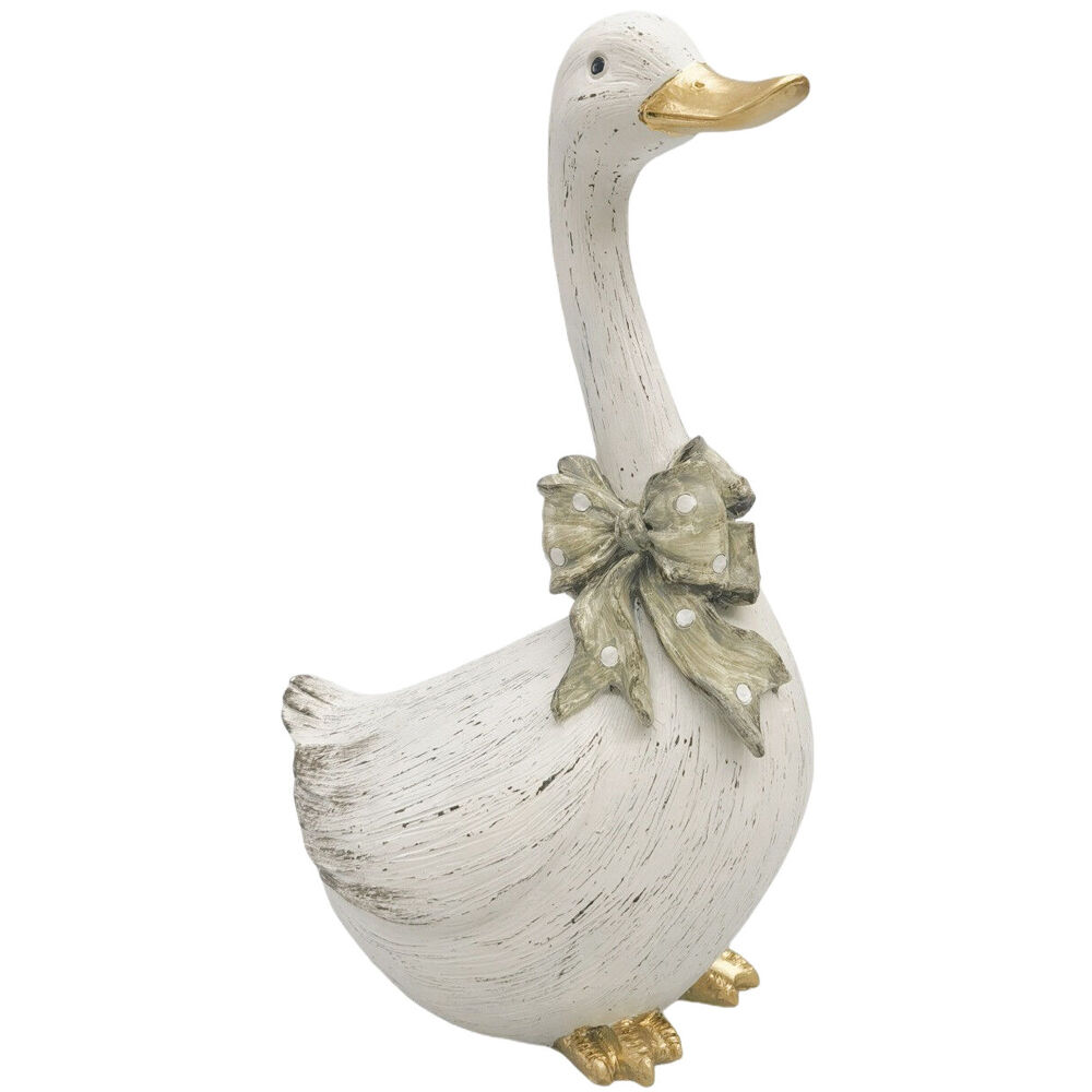 Urban 29x19cm White Goose w/ Bow Resin Decorative Ornament Large