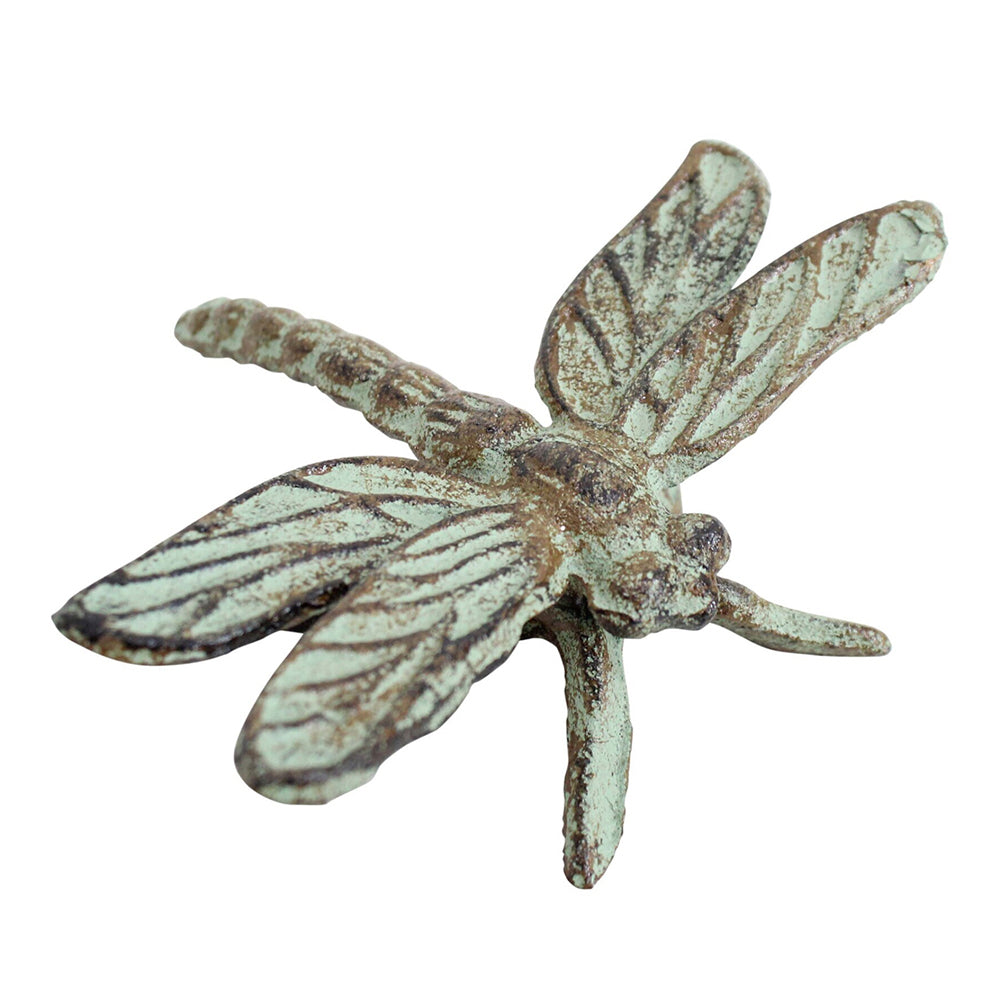 LVD Cast Iron Antique 12cm Sitting Dragonfly Ornament Figurine Garden Decor Green