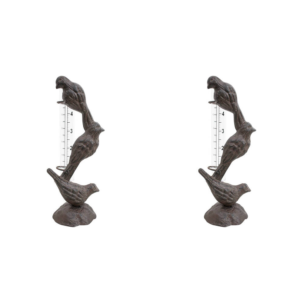 LVD Cast Iron Rain Gauge Birds Home/Garden Decor Outdoor Display 7x20cm Brown (2 Pack)
