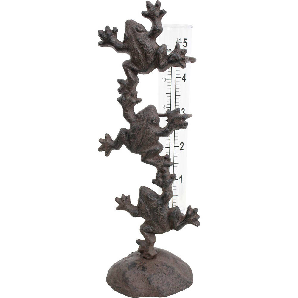 LVD Cast Iron Rain Gauge Frogs Home/Garden Decor Outdoor Display 7x20cm Brown