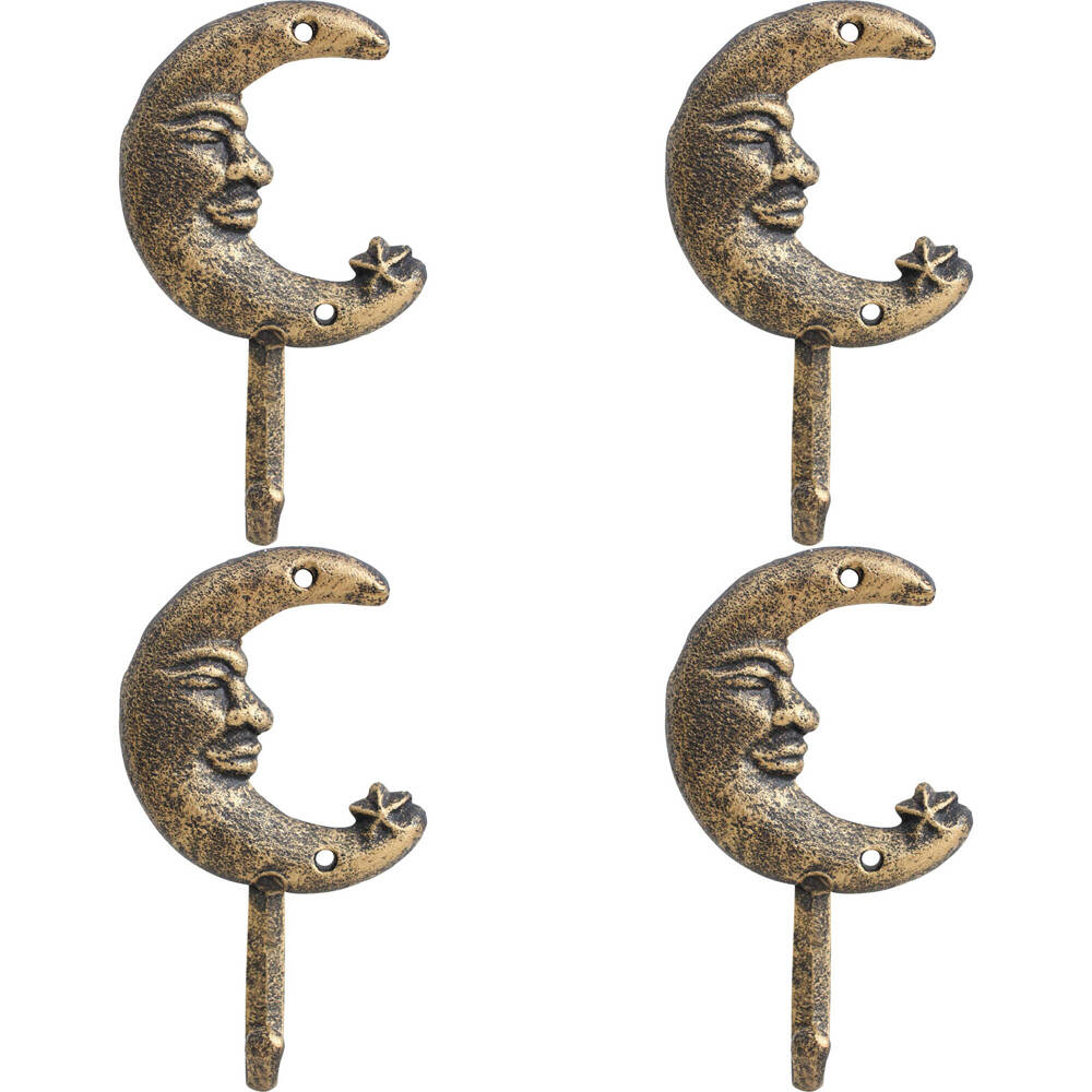 LVD Cast Iron Wall Hook Hanger Home Organiser Decor 9x16cm Celestial Moon (4 Pack)