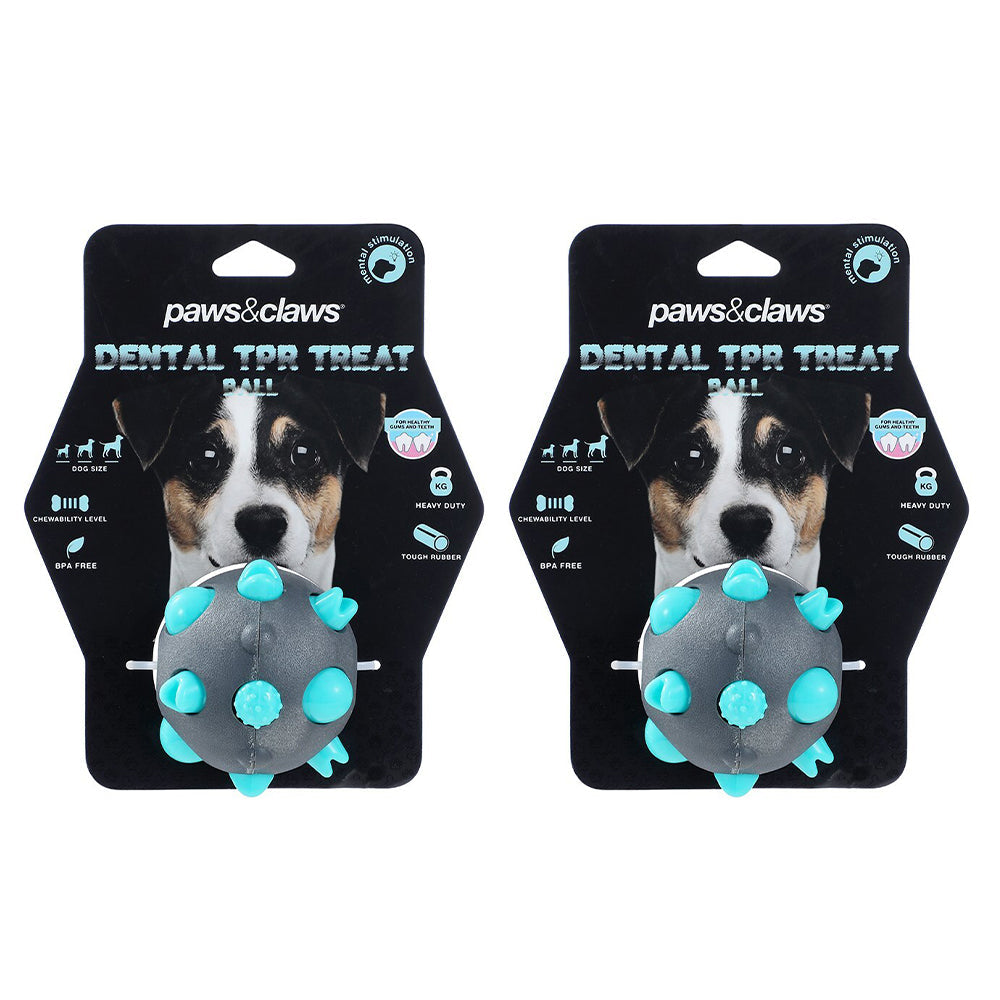 Paws and Claws Dog/Pet 8cm Rubber Treat Ball Puppy Interactive Dental Chew Toy (2 Pack)