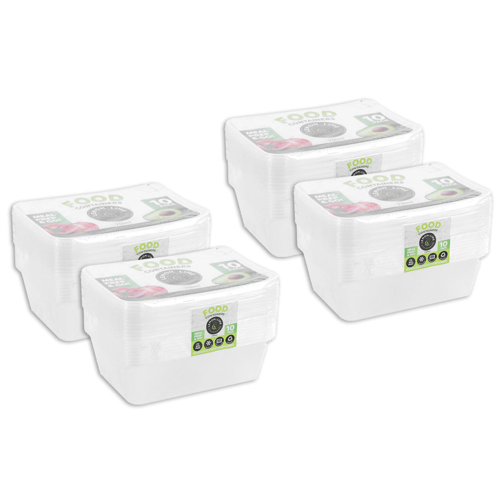 Lemon and Lime Reusable Takeaway Food Storage Container Box Rectangular 750ml (40 Pieces)
