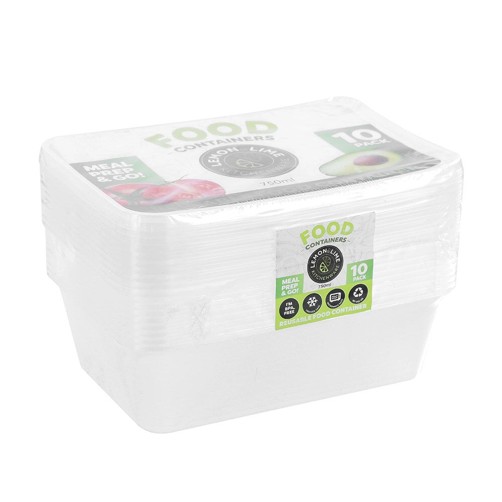 Lemon and Lime Reusable Takeaway Food Storage Container Box Rectangular 750ml (40 Pieces) — image 2