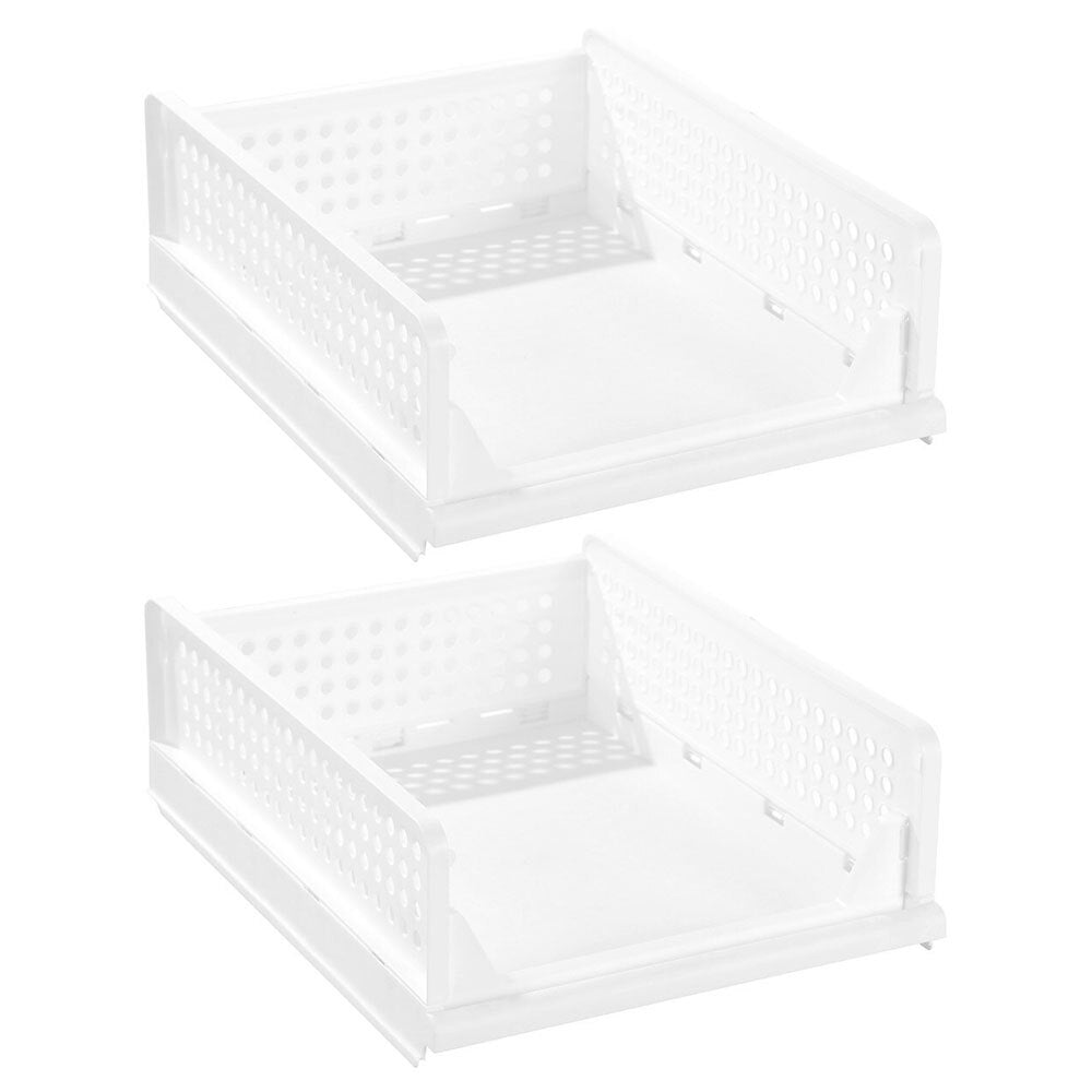 Boxsweden Foldaway 42.5x14cm Stackable Storage Basket/Organiser Medium White (2 Pack)