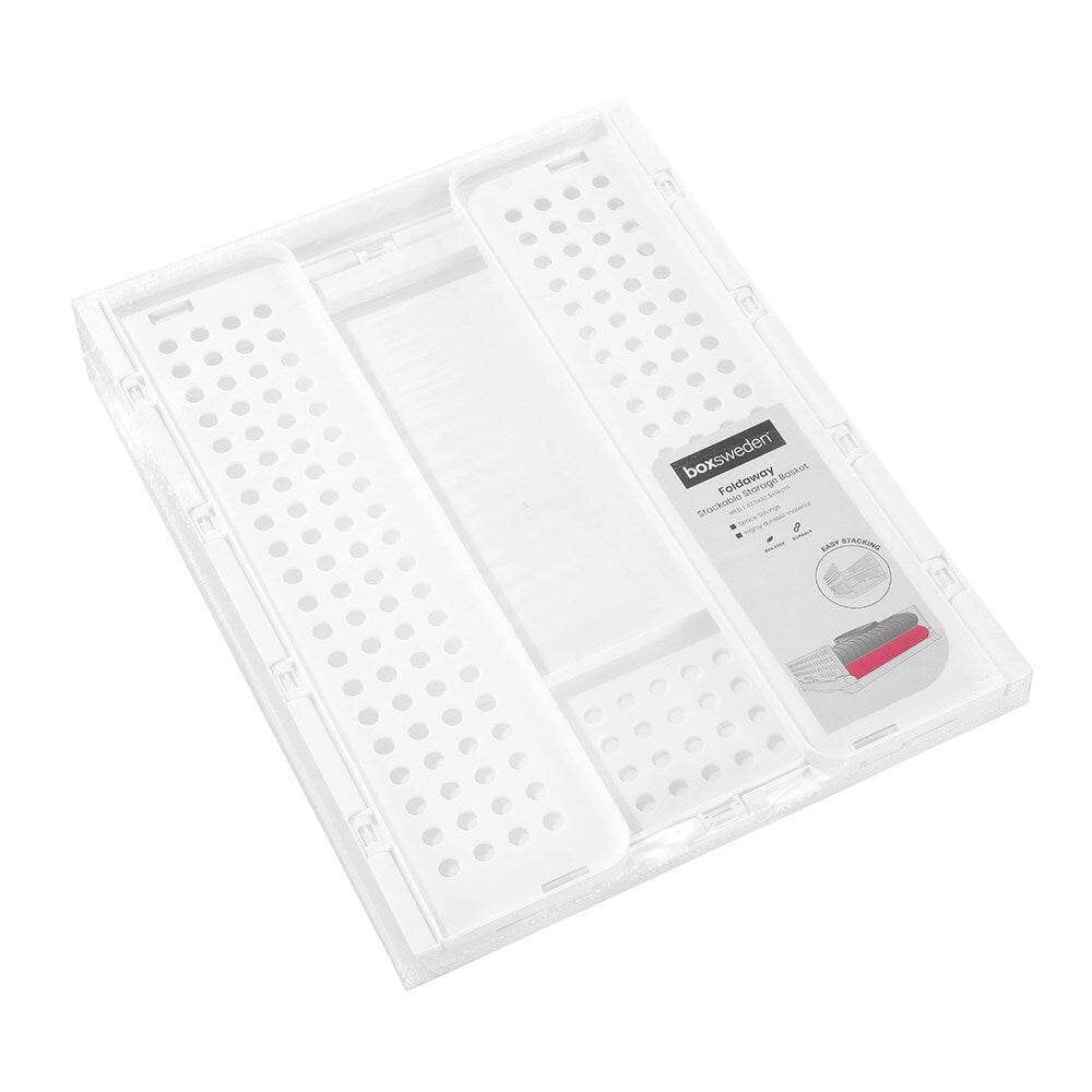 Boxsweden Foldaway 42.5x14cm Stackable Storage Basket/Organiser Medium White (2 Pack) — image 4