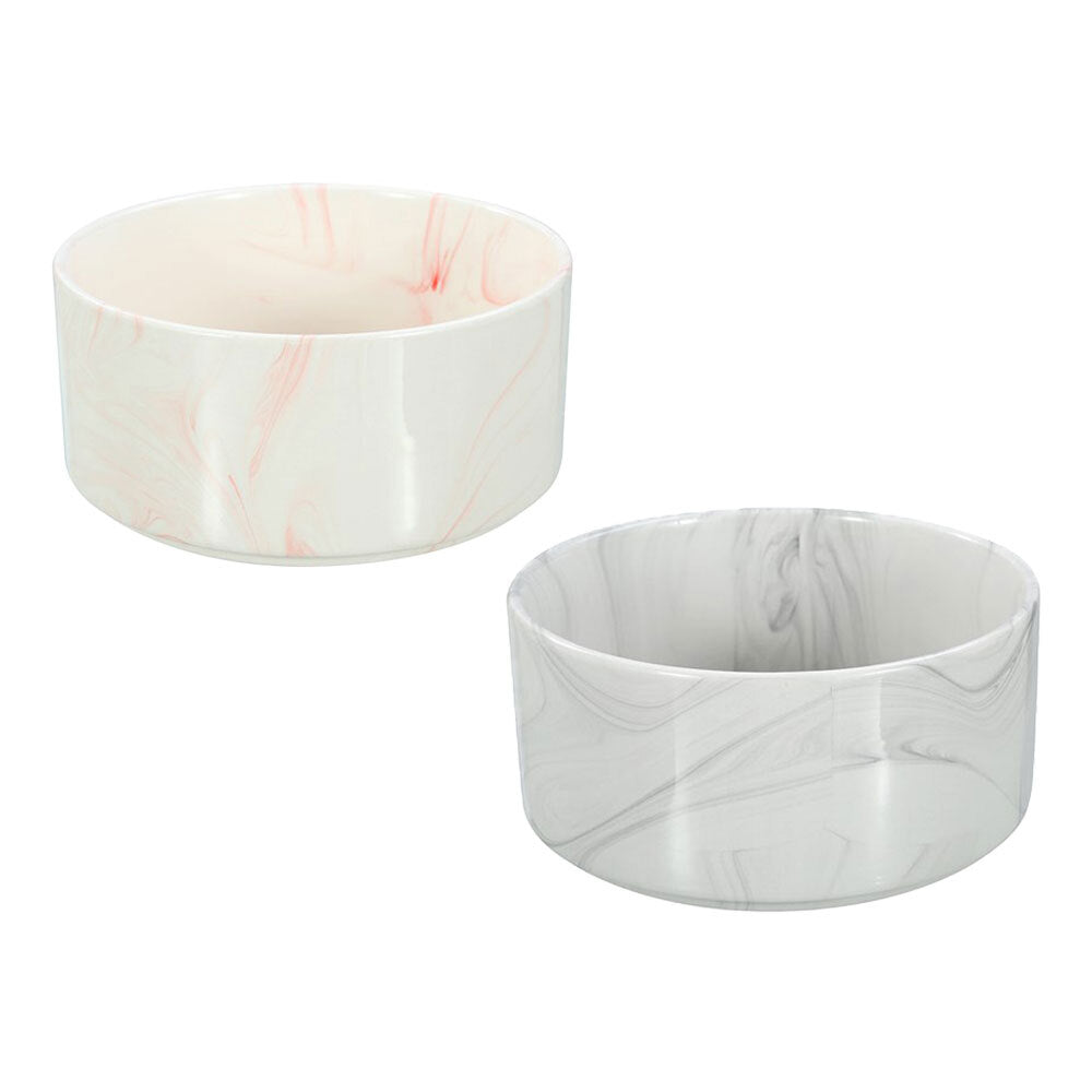 Paws and Claws 19cm/1.8L Food/Water Ceramic Pet Bowl Marble Assorted Grey/Pink (2 Pack)