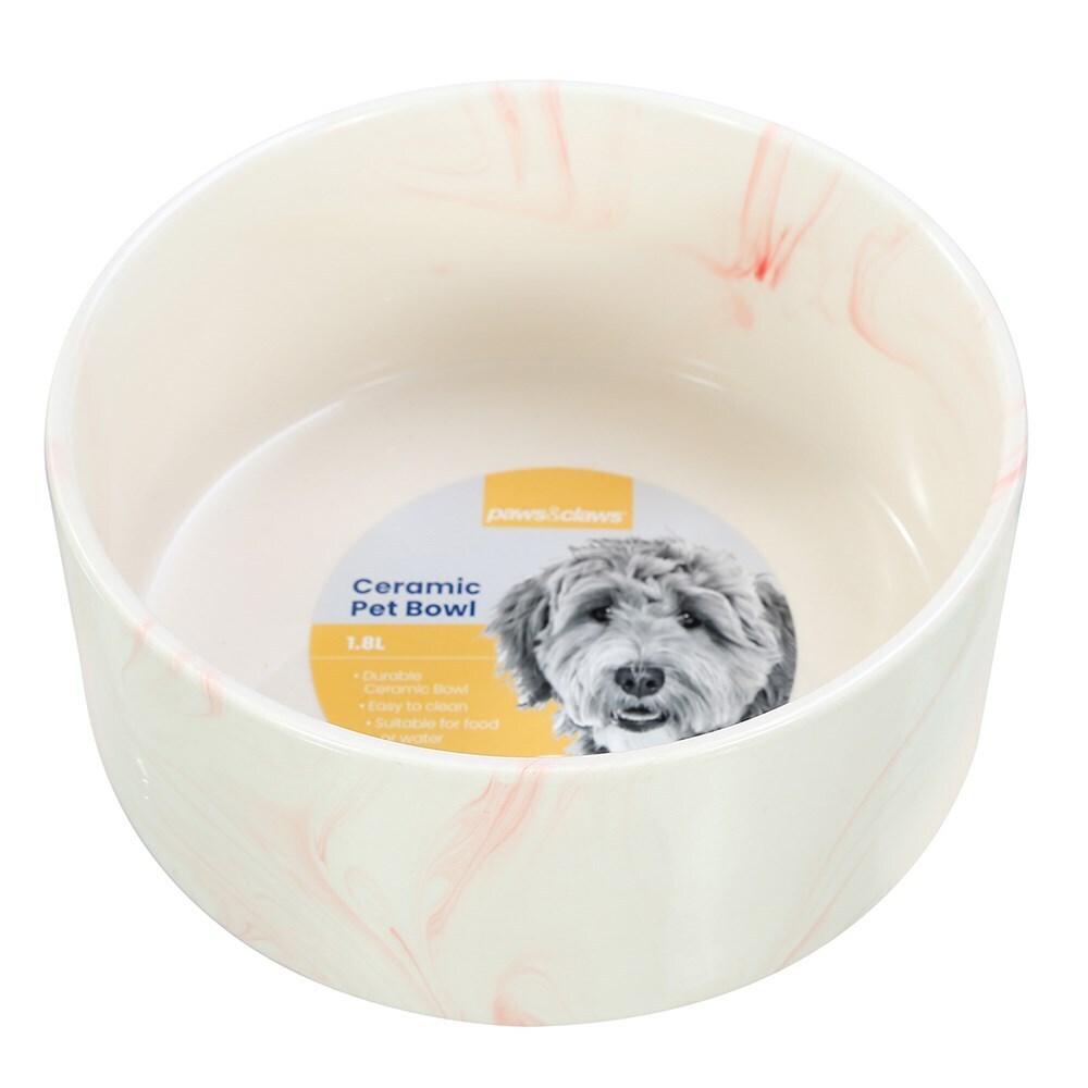 Paws and Claws 19cm/1.8L Food/Water Ceramic Pet Bowl Marble Assorted Grey/Pink (2 Pack) — image 4