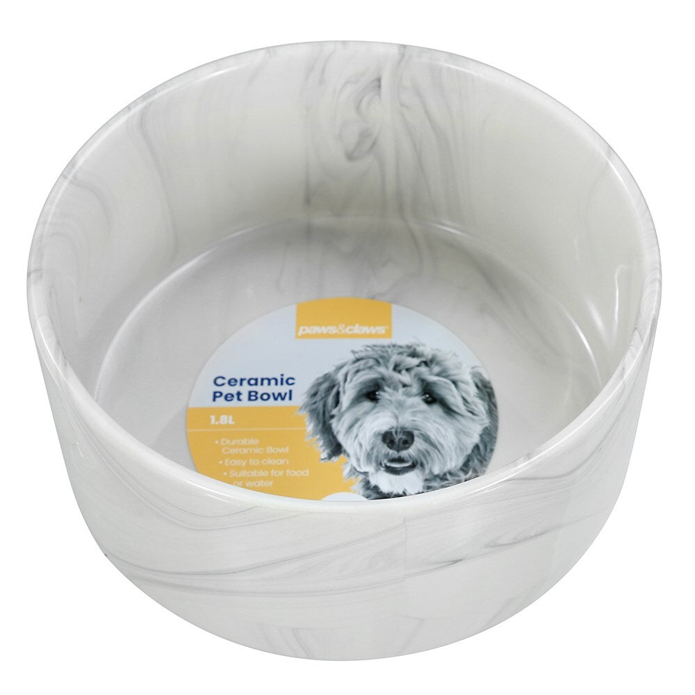 Paws and Claws Paws & Claws 19cm/1.8L Food/Water Ceramic Pet Bowl Marble Assorted Grey/Pink