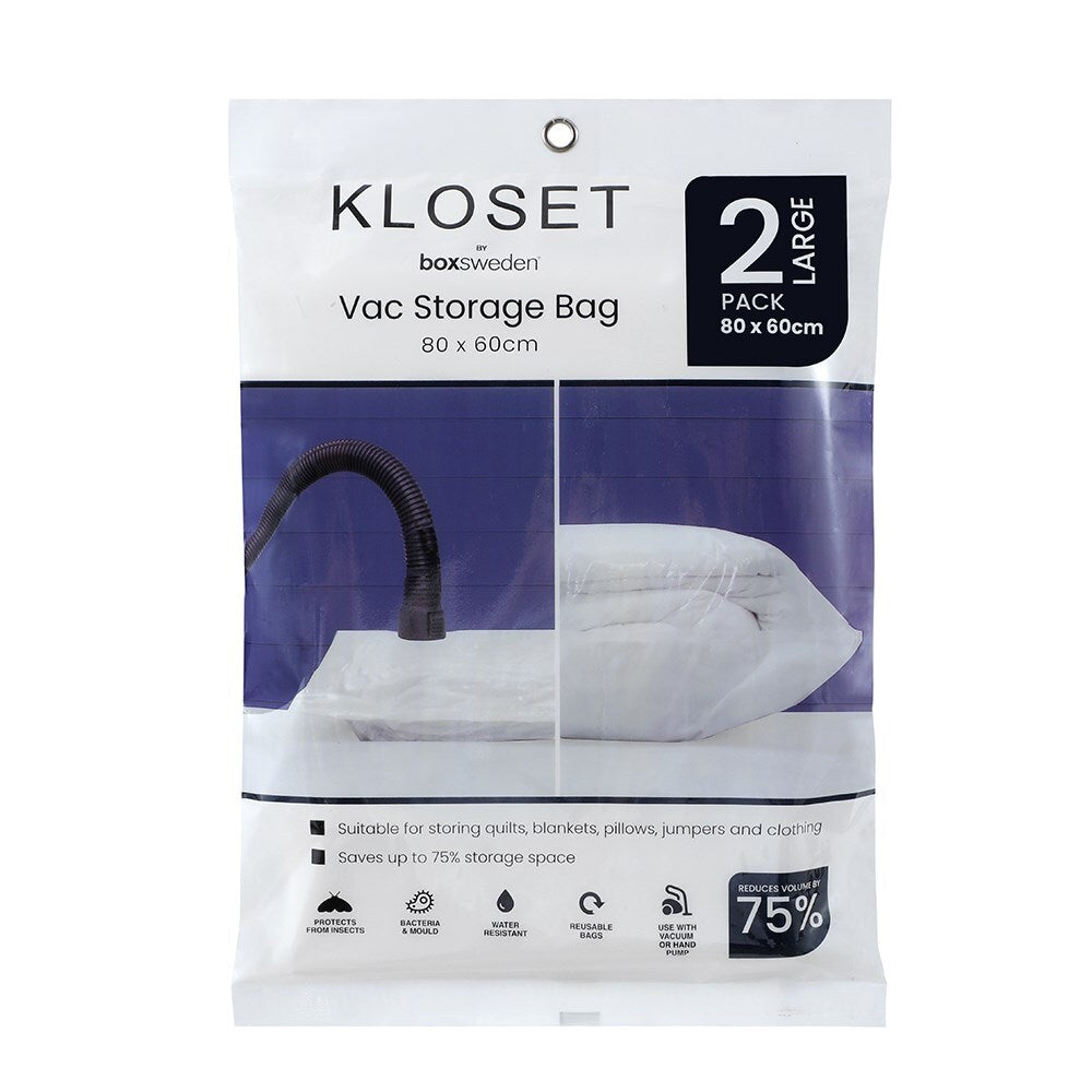 Boxsweden Kloset 80x60cm Vac Storage Bag Clothes/Bed Linen Sealed Organiser (2 Pack)