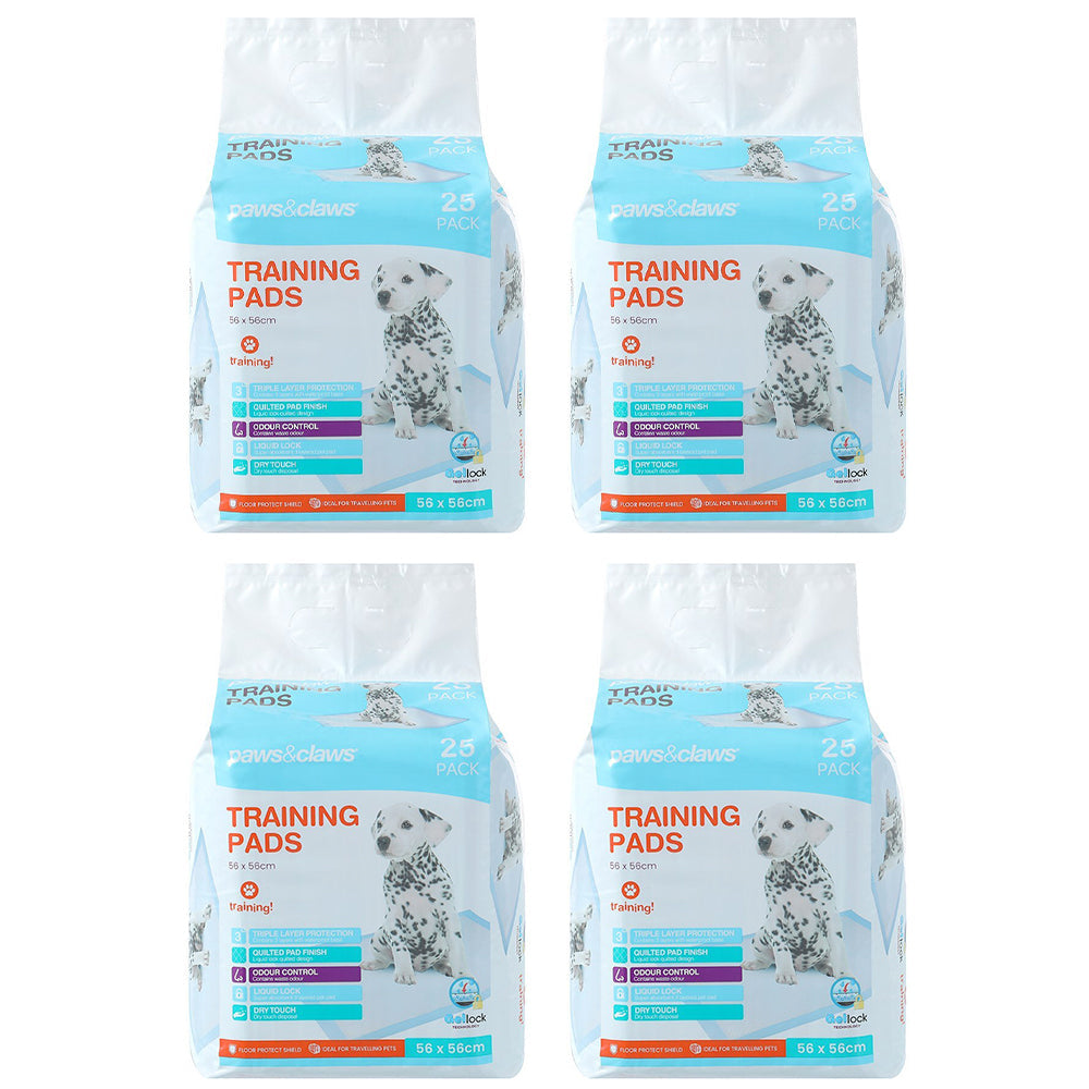Paws and Claws 25PK Paws & Claws 56cm Quilted Antibacterial Training Pads Indoor Absorbent (4 Pack)
