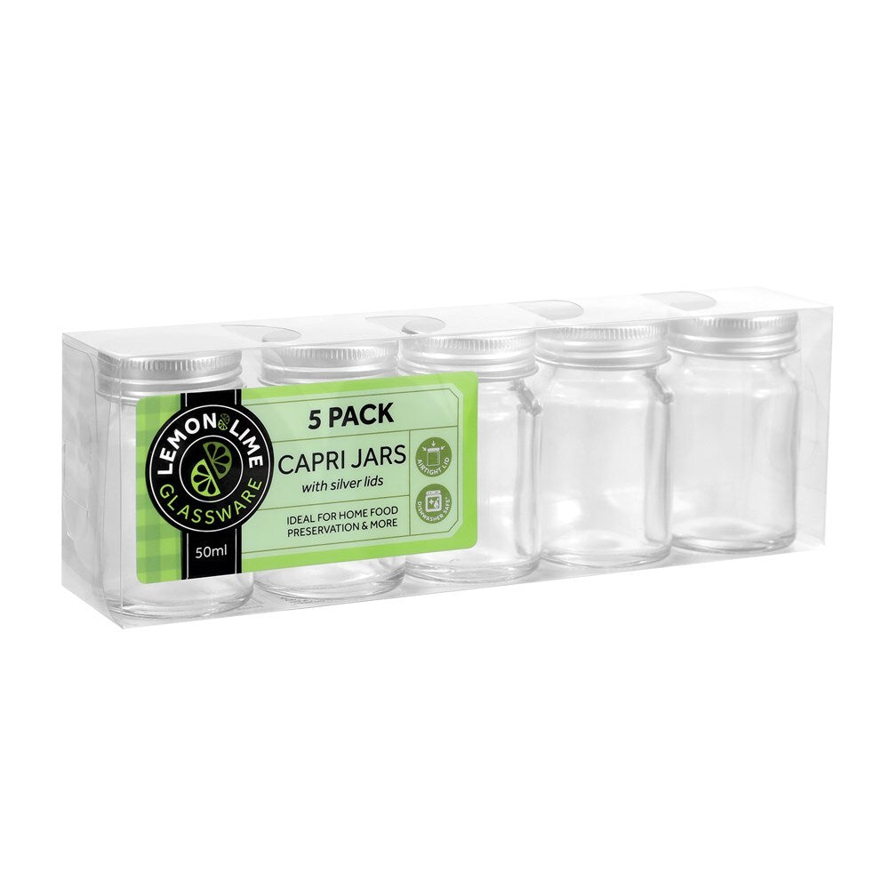Lemon and Lime 6x 5PK 50ml Mini Round Jar Capri Glass with Lid Set — image 2