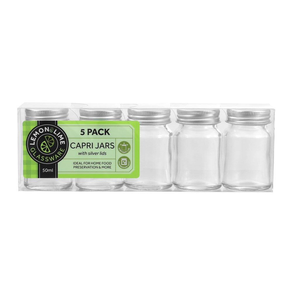 Lemon and Lime 6x 5PK 50ml Mini Round Jar Capri Glass with Lid Set — image 3