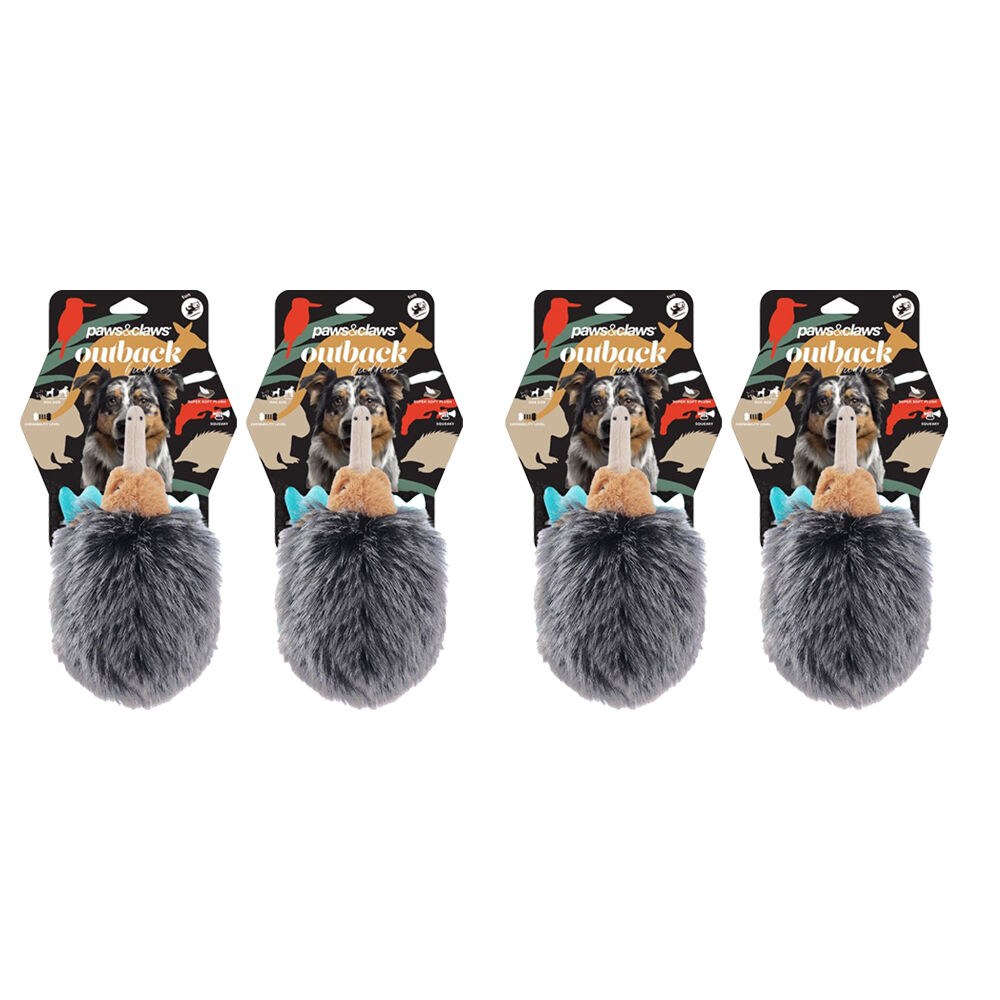 Paws and Claws Outback Buddies Echidna Sqeauky Plush Dog Toy 23x18x12cm (4 Pack)