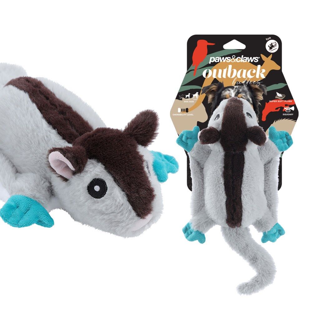 Paws and Claws 27.5x22x8.5cm Outback Buddies Sugar Glider Sqeauky Plush Dog Toy